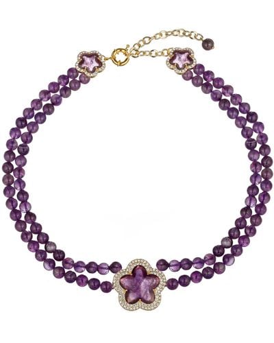 Eye Candy LA Amy Amethyst Double Beaded Necklace - Purple