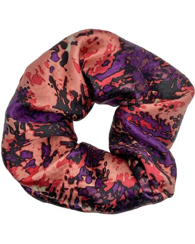 Soft Strokes Silk Pure Mulberry Silk French Scrunchie Abstract Print - Red