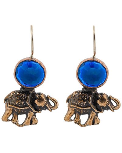Ebru Jewelry Handmade Unique Sapphire Elephant Earrings - Blue