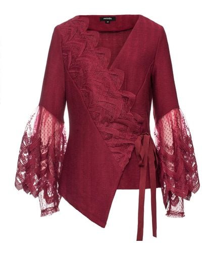 Smart and Joy Lace Edges Knitted Wrap-over Top - Red