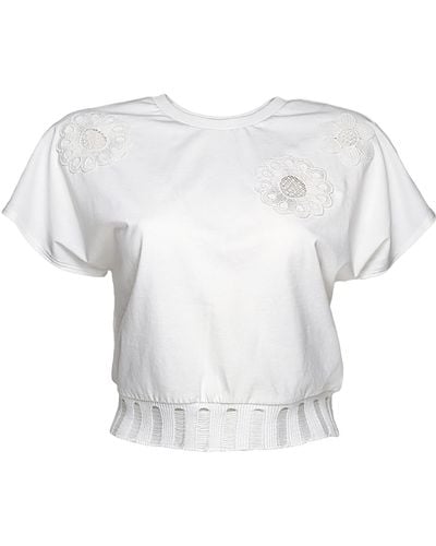 Lalipop Design Crochet-panel T-shirt - White