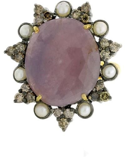 Artisan Sapphire Pearl 18k Gold 925 Sterling Silver Diamond Ring Jewellery - Brown