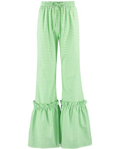 Lavaand The Ginger Flare Frill Trouser In Gingham - Green