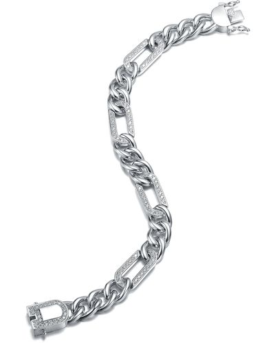 Genevive Jewelry Belleville Chunky Chain Silver Cz Studded Statement Bracelet - Metallic