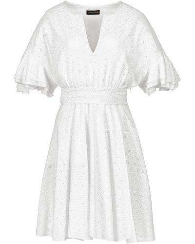 Conquista Embroidered Dress With Ruffle Sleeves - White