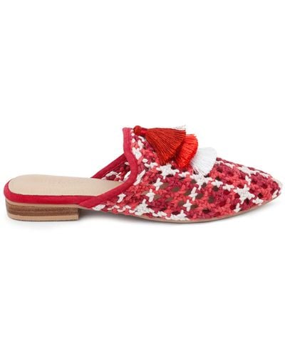 Rag & Co Mariana Woven Flat Mules With Tassels - Red