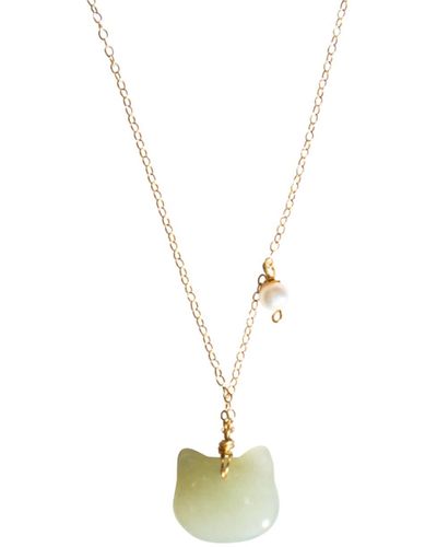 seree Choupette Cat Jade Pendant Necklace - Metallic