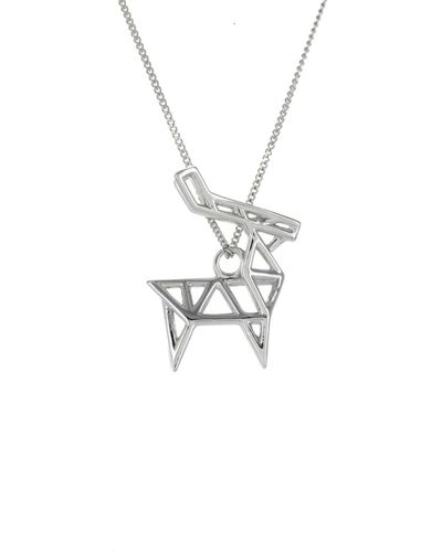 Origami Jewellery Frame Deer Necklace Sterling - Metallic