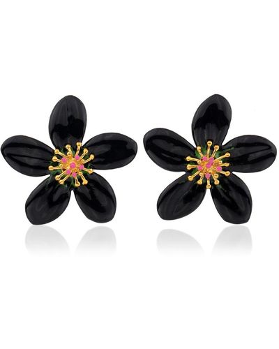 Milou Jewelry Periwinkle Flower Earrings - Black