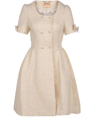 Santinni 'golden Age' Wool Tweed Dress Coat In Bianco - Natural