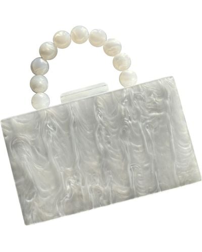 CLOSET REHAB Acrylic Party Box Purse In Pearly With Beaded Handle - Grey