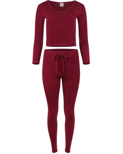 Lezat Miranda Cosy Jumper Hoodie & legging Set Burgundy - Red