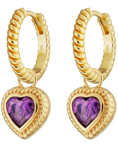 Scream Pretty Gold Violet Heart Twist Charm Hoop Earrings - Metallic