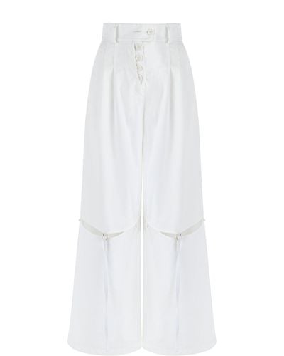 Nocturne High Waist Knee Slit Trousers - White
