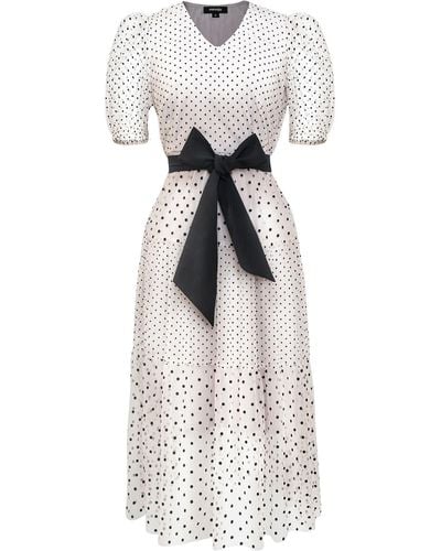 Smart and Joy Tulle Dress With Polka Dot And Balloon Sleeves - White