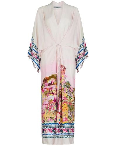 Hope & Ivy The Libby Kimono-style Sleeve Midi Dress With Tie Waist And Front Split - White