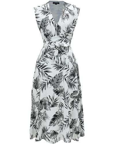 Smart and Joy Tropical Print Sleeveless Midi Dress - Metallic