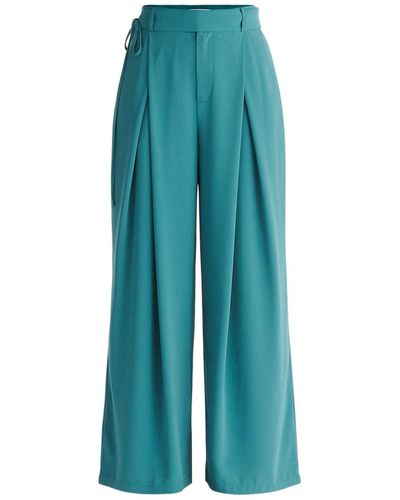 Paisie Pleated High Waist Trousers In Teal - Blue