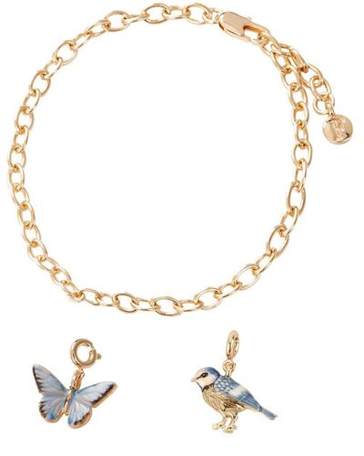 Fable England Fable Cable Chain Bracelet, Enamel Blue Tit Charm, Enamel Blue Butterfly Charm - Metallic