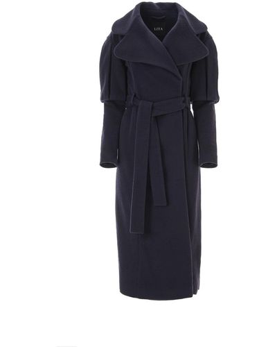 Lita Couture Statement Trench Coat In Navy - Blue