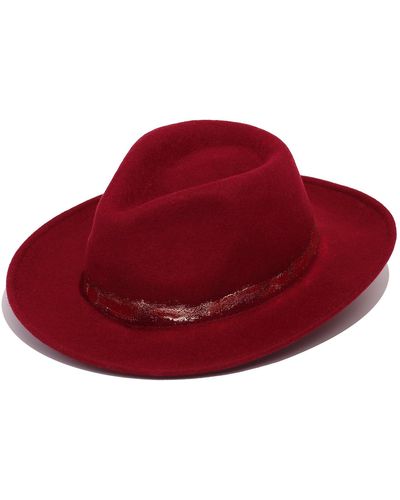 Justine Hats Fedora Hat With Golden Foil Print - Red