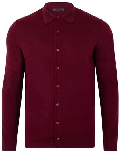 Paul James Knitwear S Lightweight Extra Fine Merino Long Sleeve Aiden Shirt - Red