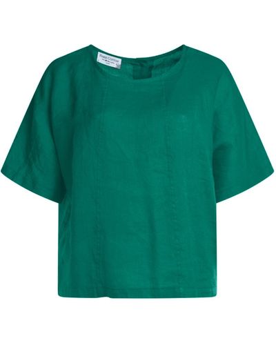 Haris Cotton Linen Curve Blouse With Back Buttons - Green