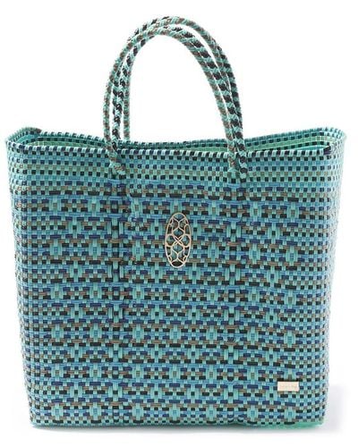 Lolas Bag Medium Turquoise Patterned Tote Bag - Blue
