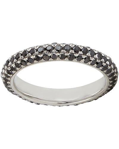 Artisan 14k White Gold With Micro Pave Black Diamond Designer Band Ring Jewellery - Metallic