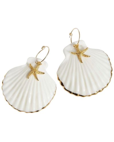 POPORCELAIN Golden Edge Clam Shell With Starfish Hoop Earrings - Metallic