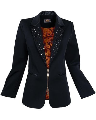 Lalipop Design Stud Embellished Tailored Jacket With Floral Print Satin Lining - Black
