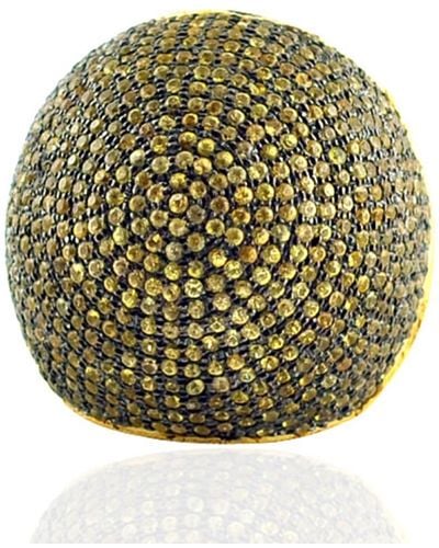 Artisan Gold Sterling Silver Pave Yellow Sapphire Dome Ring - Metallic