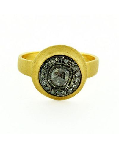 Artisan Gold Uncut Diamond Sterling Silver Handmade Ring Vintage - Yellow