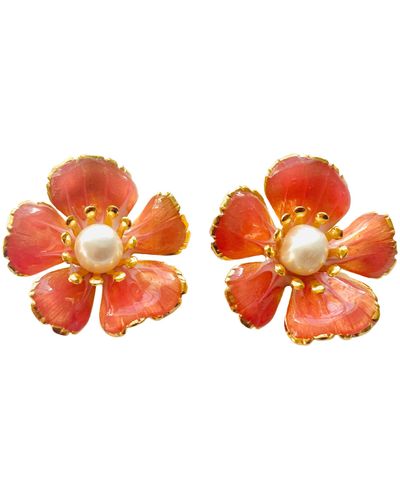 The Pink Reef Small Hand Painted Floral In Pink Coral - Orange