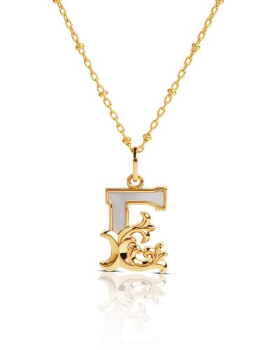 Kasun Plated E Initial Necklace With Mother Of Pearl - Metallic