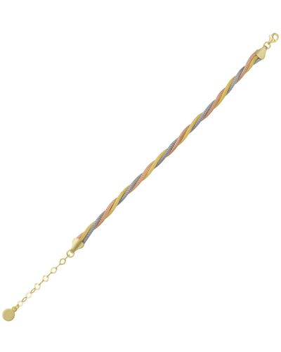 Spero London Twisted Rope Three Colour Gold Rose Gold Sterling Silver Handcrafted Bracelet - Metallic