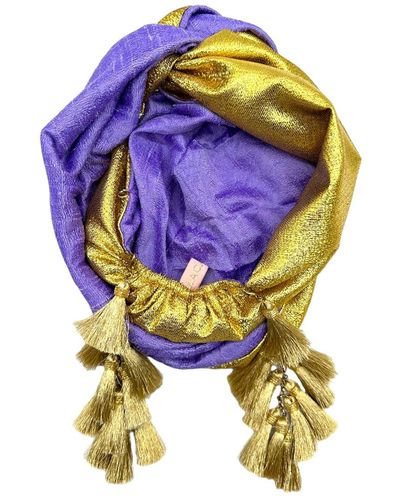 Julia Clancey Snazzy Gold & Lilac Raw Silk Chacha Reversible Turban - Multicolour