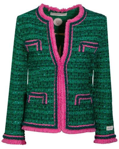 The Extreme Collection Merino Wool And Alpaca Tweed Jacket With Pink And Detail Mafalda - Green