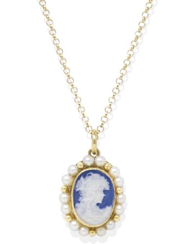 Vintouch Italy Little Lovelies Gold-plated Cameo Pearly Necklace - Blue