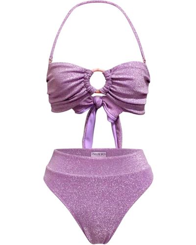 Madeleine Simon Studio Lilac Sparkling Glitter Knit Bikini Bottom Cheeky - Purple