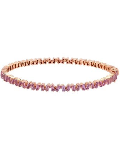 Artisan 14k Rose Gold & Baguette Pink Sapphire Gemstone Prong Designer Bangle