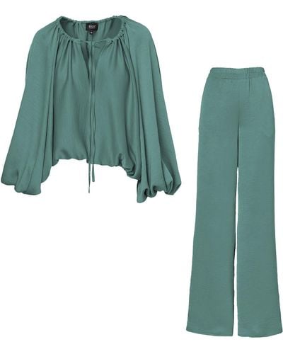 BLUZAT Mint Set With Blouse And Pants - Green