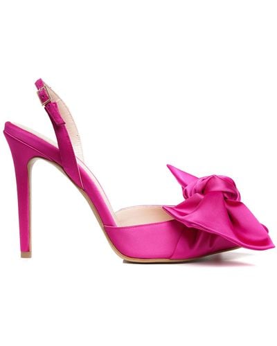 Ginissima Fuchsia Vesa Satin Sandals With Oversized Satin Bow - Pink