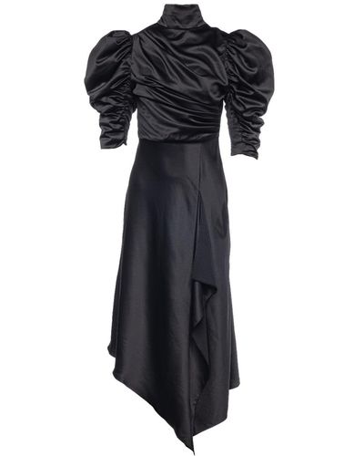 Vasiliki Atelier Flavia Satin Draped Midi Dress Noir - Black