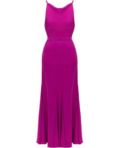 UNDRESS Linea Magenta Pink Long Evening Gown With Cowl Neck - Purple