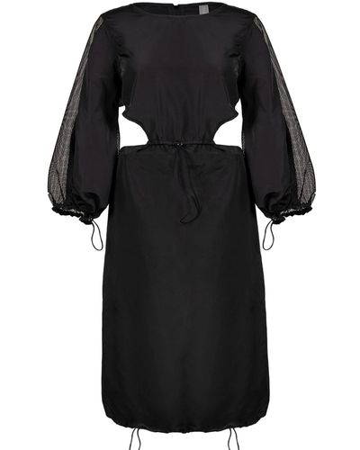 Balletto Athleisure Couture Adjustable Puffed Sleeve Nylon Dress Bianco Preto Nero - Black