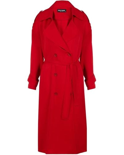 Nocturne Double-breasted Belted Trench Coat - Red