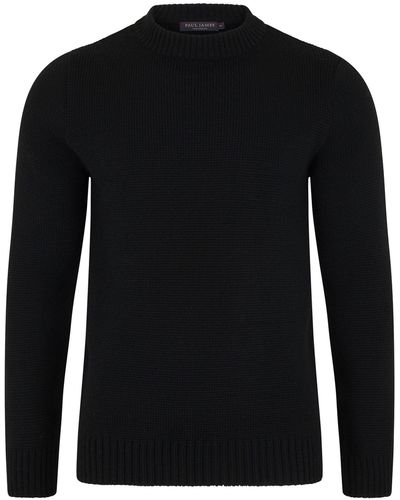 Paul James Knitwear S Chunky Merino Wool Aldridge Crew Neck Sweater - Black