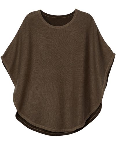 Cove Flora Cotton Cashmere Reversible Poncho Taupe & Brazil Nut - Brown