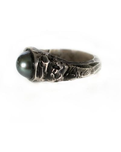 LEF jewelry The Black Pearl- Tahiti Pearl Signet Ring - Green
